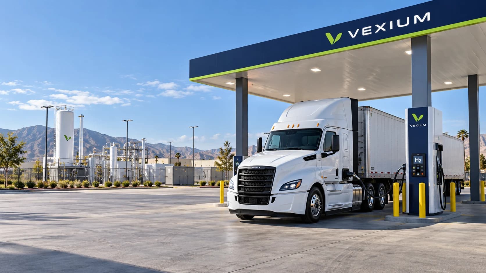 Class 8 freight truck at a proposed Vexium hydrogen fueling hub