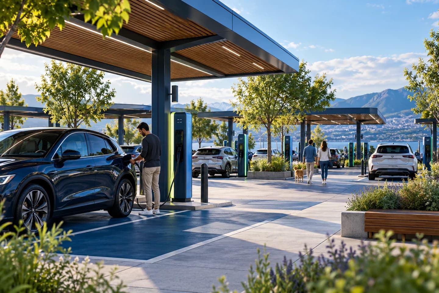 Concept artwork of electric vehicle charging