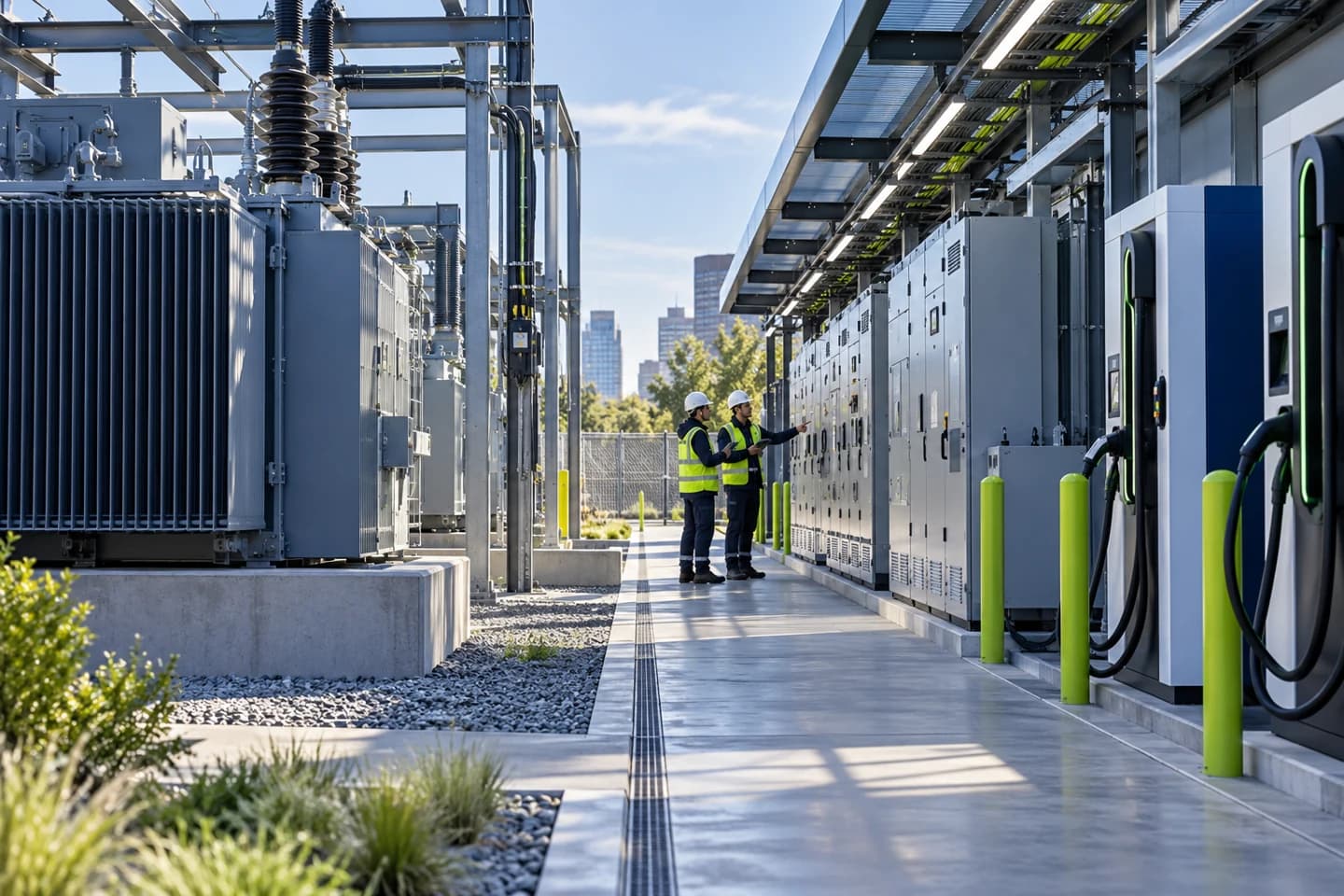 Electric delivery trucks at a proposed Vexium depot charging site