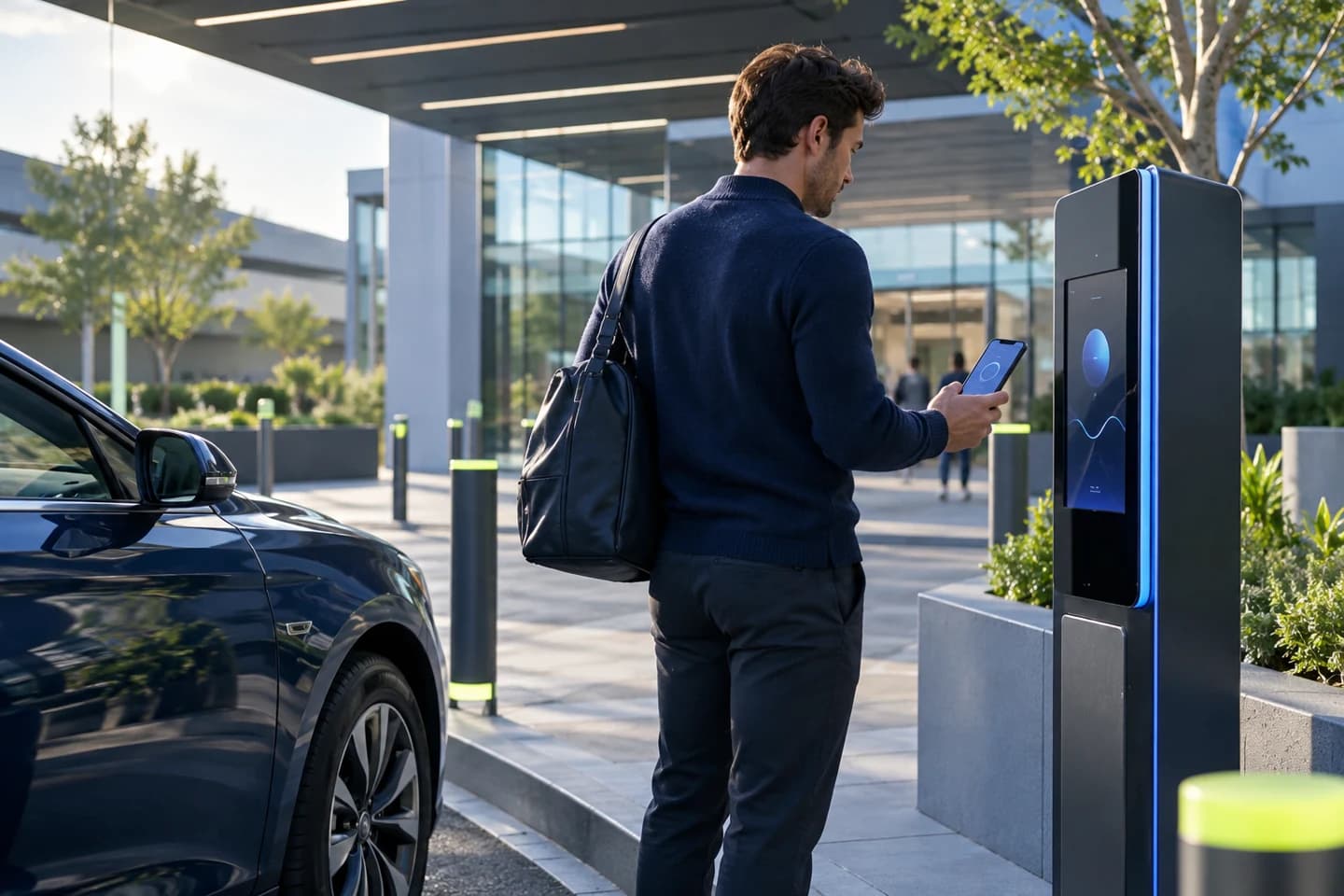 Passenger vehicles at a proposed connected Vexium energy hub